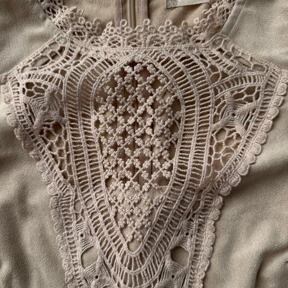 Altar'd State Faux Suede Embroidered Lace Panel A‎ Line Sleeveless Mini Dress S - Picture 4 of 9